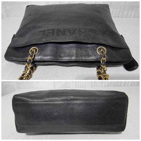 Authentic Chanel Vintage Caviar Leather Sac Shopping Shoulder Bag Black - Picture 8 of 16